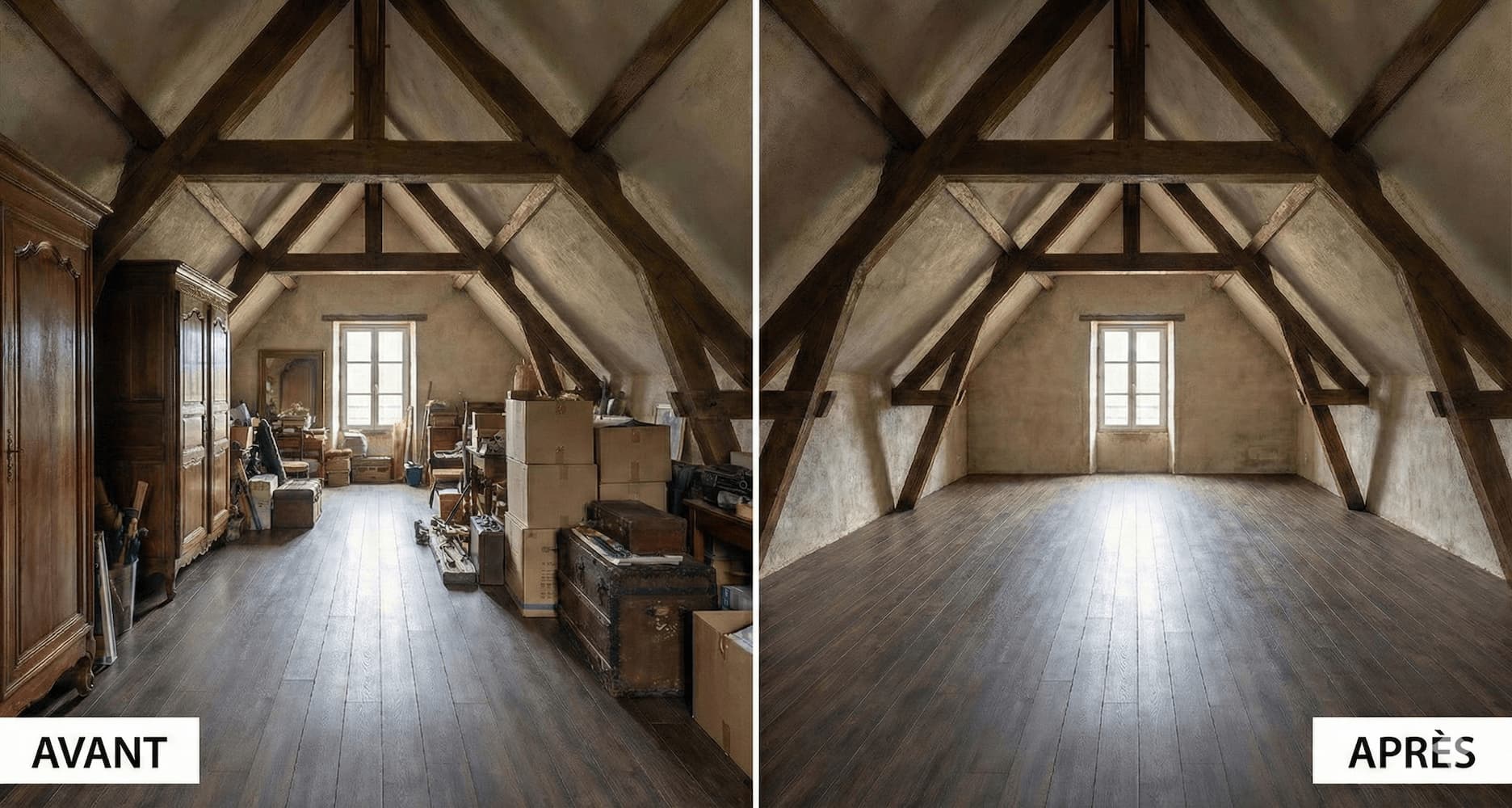 Débarras gratuit maison Essonne 91 - cave et grenier vidés avec rachat meubles anciens et brocante